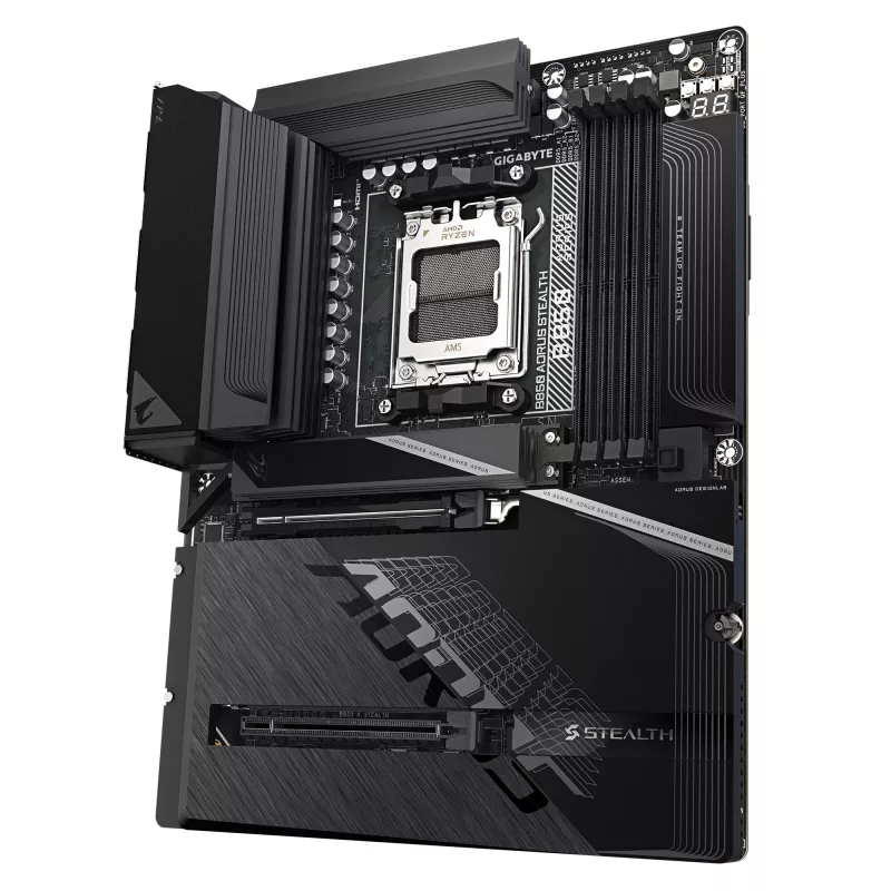 Płyta główna GIGABYTE B850 AORUS STEALTH — ATX, Socket AM5, AMD B850, DDR5 do 8200 MHz (OC), 14+2+2 VRM, 2x PCIe 5.0, 2x PCIe 4.0 M.2, Wi‑Fi 7, 5 GbE