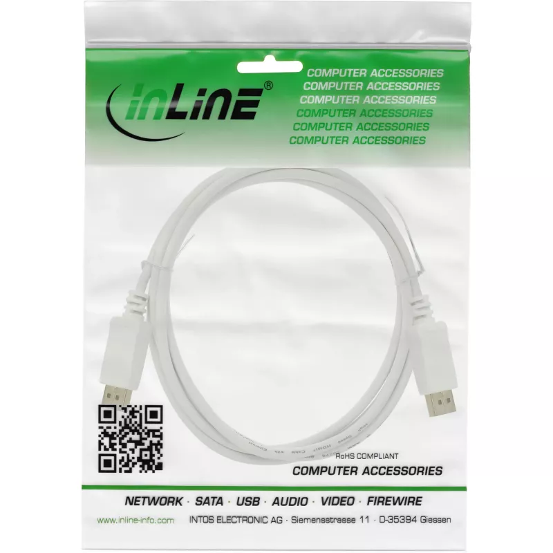 Kabel DisplayPort InLine 17201W, DisplayPort–DisplayPort, 1 m, biały
