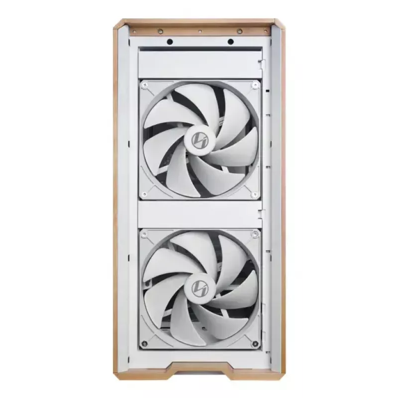 Obudowa PC Lian Li Lancool 217 Midi Tower — Biała i drewno, obsługuje ATX/EATX/Micro-ITX, 2x120 mm przód, 1x140 mm tył, 1×3,5 cala + 8×2,5 cala
