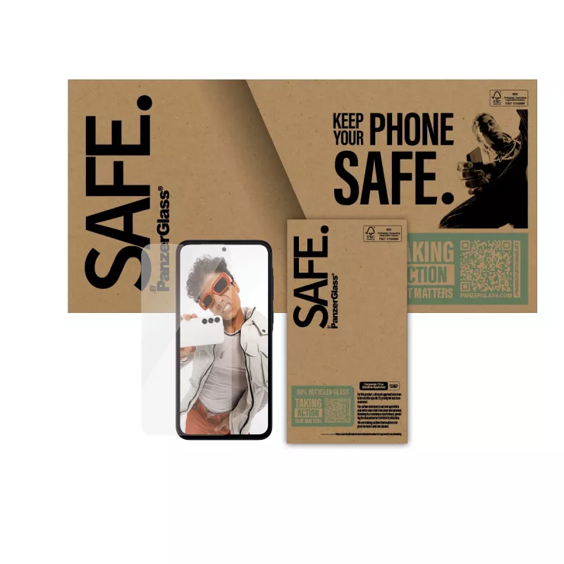 Ochraniacz ekranu PanzerGlass SAFE. dla Samsung Galaxy A36 5G — szkło hartowane, PET, silikon, przezroczysty, 1 szt., Ultra-Wide Fit