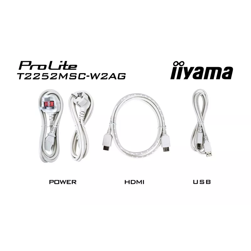 Monitor IIYAMA ProLite T2252MSC-W2AG 21,4 cala (54,5 cm) Full HD 1920x1080 LCD dotykowy, 5 ms, hub USB 3.2, głośniki, VESA, biały