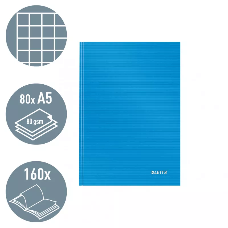 Leitz Notebook Solid Hardcover A5 Squaczerwony 90 gram 80 sheets, Monochromatyczny, Niebieski, A5, 80 kartek, Błyszczący, 80 g/m²