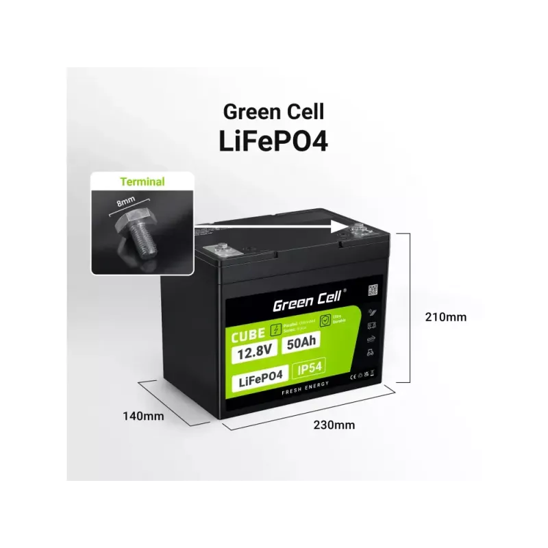 Akumulator UPS zielony Cell LFPGC12V50AH litowo-żelazowo-fosforanowy 12V 50Ah 640Wh, prąd rozładowania 75A