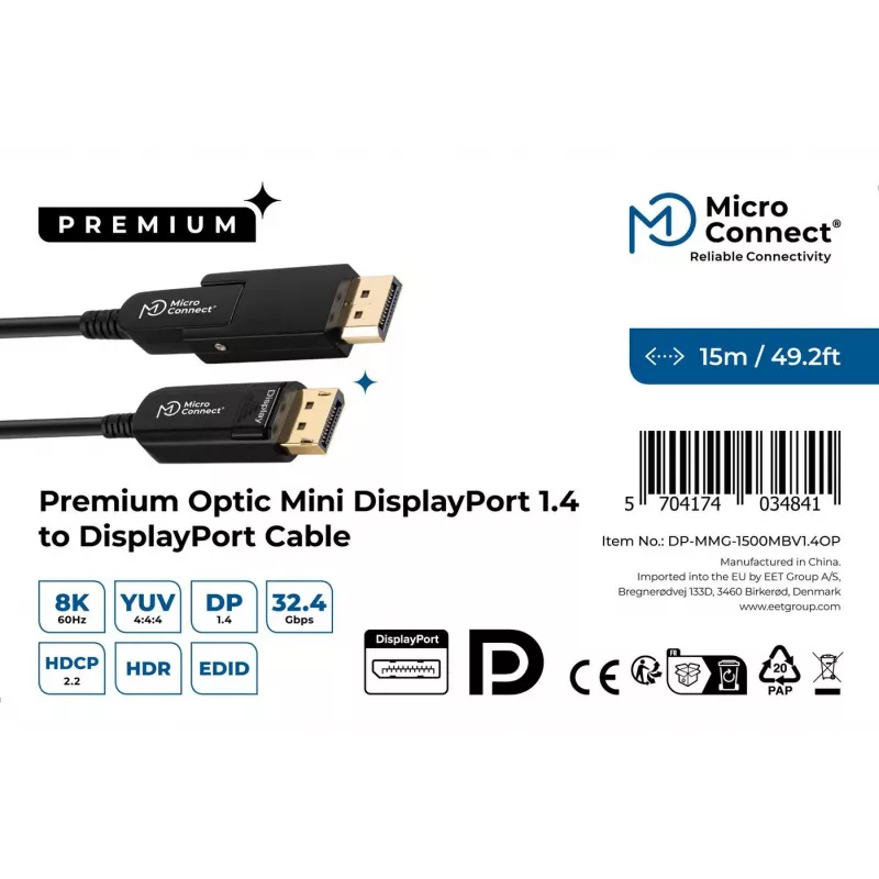 Kabel Microconnect DP-MMG-1500MBV1.4OP DisplayPort 15 m Czarny