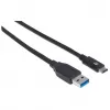 Kabel Manhattan USB-C do USB-A, 1 m, męski do męskiego, 10 Gb/s (USB 3.2 Gen 2, znany również jako USB 3.1), 3 A (szybkie ładowanie), SuperSpeed+ USB, czarny, dożywotnia gwarancja, odpowiednik USB31AC1M