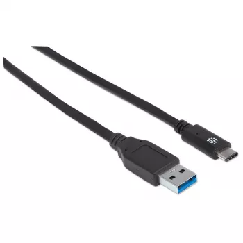 Kabel Manhattan USB-C do USB-A, 1 m, męski do męskiego, 10 Gb/s (USB 3.2 Gen 2, znany również jako USB 3.1), 3 A (szybkie ładowanie), SuperSpeed+ USB, czarny, dożywotnia gwarancja, odpowiednik USB31AC1M
