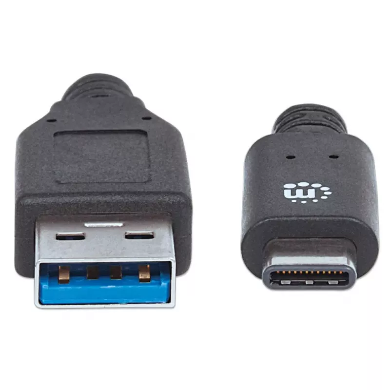 Kabel Manhattan USB-C do USB-A, 1 m, męski do męskiego, 10 Gb/s (USB 3.2 Gen 2, znany również jako USB 3.1), 3 A (szybkie ładowanie), SuperSpeed+ USB, czarny, dożywotnia gwarancja, odpowiednik USB31AC1M