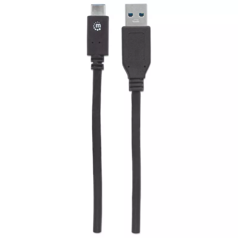 Kabel Manhattan USB-C do USB-A, 1 m, męski do męskiego, 10 Gb/s (USB 3.2 Gen 2, znany również jako USB 3.1), 3 A (szybkie ładowanie), SuperSpeed+ USB, czarny, dożywotnia gwarancja, odpowiednik USB31AC1M