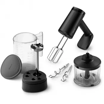 Mikser ręczny Philips HR3781/20 — 500 W, 5 prędkości, turbo, czarny, zawiera trzepaczki, haki do ciasta, rozdrabniacz, miarkę