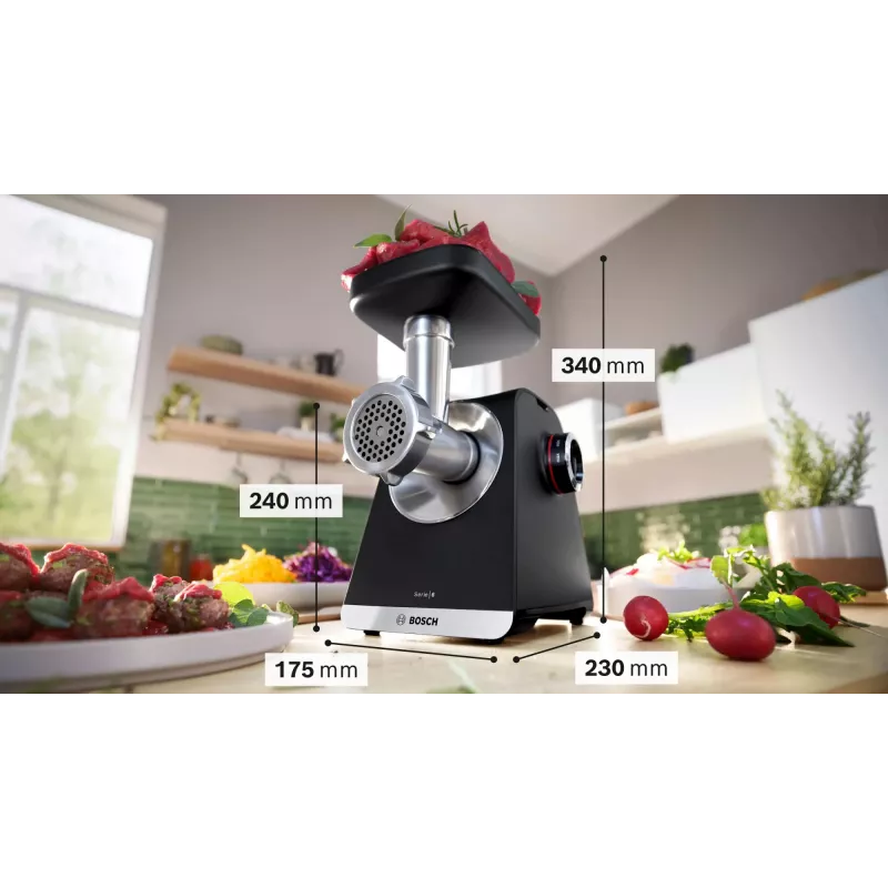 Bosch Serie 6 maszynka do mięsa 2100 W Czarny, Srebrny
