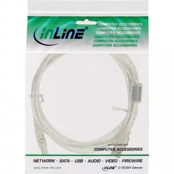 InLine Kabel USB 2.0 typu A męski / B męski przezroczysty, rdzeń ferrytowy, 1m