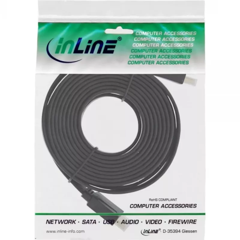InLine Płaski kabel HDMI High Speed z Ethernetem, pozłacane styki, czarny, 5 m