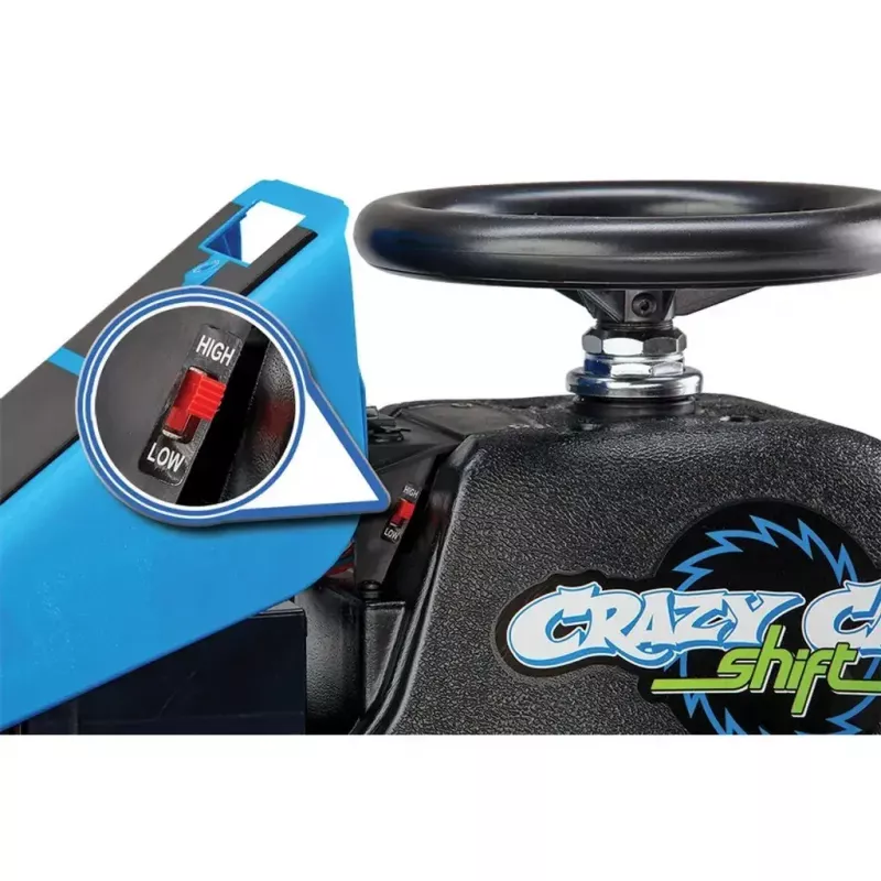 Elektryczny gokart driftowy Razor Crazy Cart Shift — niebieski, silnik 90 W, akumulator 12 V, do 13 km/h, maks. waga użytkownika 54 kg