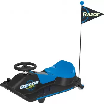 Elektryczny gokart driftowy Razor Crazy Cart Shift — niebieski, silnik 90 W, akumulator 12 V, do 13 km/h, maks. waga użytkownika 54 kg