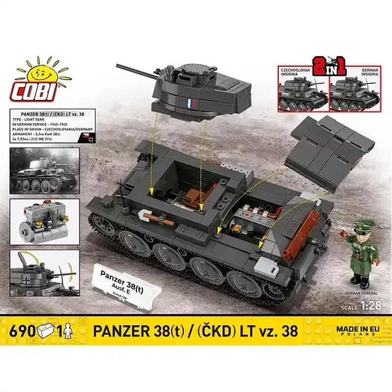 Zestaw konstrukcyjny Cobi Blocks Panzer 38 VZ.38 690 elementów – model w skali