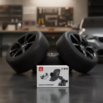 Uchwyt samochodowy Crong Carclip na deskę rozdzielczą i szybę, pasywny, do smartfonów, czarny (carbon)