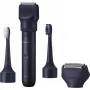 Trymer podróżny Panasonic X-Shape Travel — niebieski, bateria litowo-jonowa, wbudowana, wielofunkcyjne nasadki (broda, ciało, włosy, golarka foliowa, szczoteczka do zębów), 1–30 mm, 196×49×43 mm