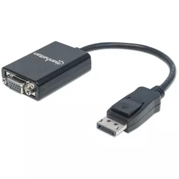 Manhattan DisplayPort do VGA HD15 kabel konwertera, 15cm, wtyk do gniazda, aktywny, DP z zatrzaskiem, czarny, dożywotnia gwarancja, odpowiednik DP2VGA2.