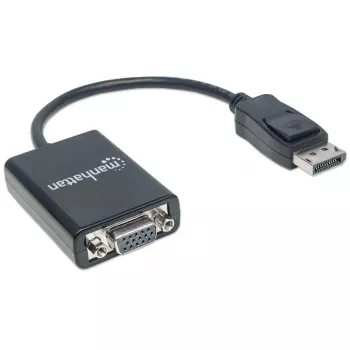 Manhattan DisplayPort do VGA HD15 kabel konwertera, 15cm, wtyk do gniazda, aktywny, DP z zatrzaskiem, czarny, dożywotnia gwarancja, odpowiednik DP2VGA2.