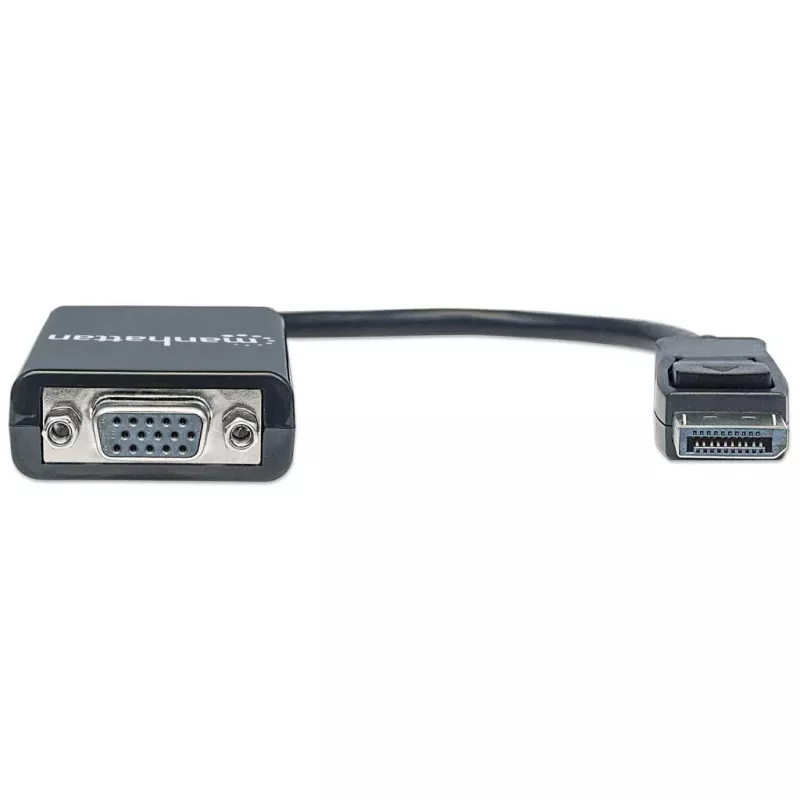 Manhattan DisplayPort do VGA HD15 kabel konwertera, 15cm, wtyk do gniazda, aktywny, DP z zatrzaskiem, czarny, dożywotnia gwarancja, odpowiednik DP2VGA2.