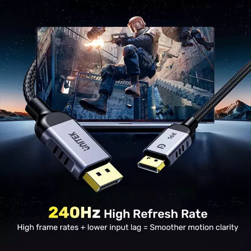 Kabel DisplayPort Unitek C1626GY01-3M 3 m, DisplayPort 2.1 męsko-męski, 80 Gbit/s, HDR, HDCP 2.2, pozłacane styki