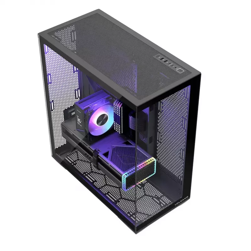 Obudowa Full-Tower PC MODECOM Volcano SPACE XL NF — Czarna, szkło hartowane, ARGB, obsługa micro-ATX, GPU do 44 cm, 3×3,5 cala/4×2,5 cala wnęki, USB-A 2×, USB-C 1×