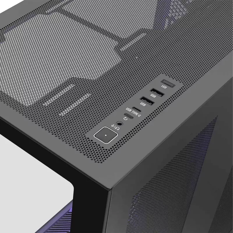 Obudowa Full-Tower PC MODECOM Volcano SPACE XL NF — Czarna, szkło hartowane, ARGB, obsługa micro-ATX, GPU do 44 cm, 3×3,5 cala/4×2,5 cala wnęki, USB-A 2×, USB-C 1×
