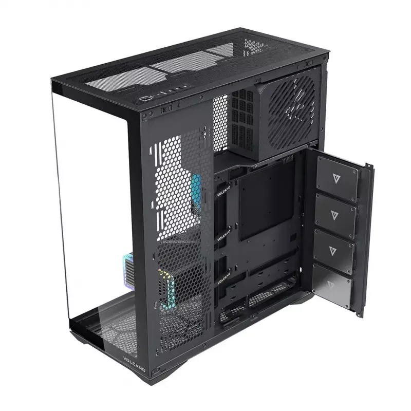 Obudowa Full-Tower PC MODECOM Volcano SPACE XL NF — Czarna, szkło hartowane, ARGB, obsługa micro-ATX, GPU do 44 cm, 3×3,5 cala/4×2,5 cala wnęki, USB-A 2×, USB-C 1×