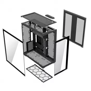 Obudowa Full-Tower PC MODECOM Volcano SPACE XL NF — Czarna, szkło hartowane, ARGB, obsługa micro-ATX, GPU do 44 cm, 3×3,5 cala/4×2,5 cala wnęki, USB-A 2×, USB-C 1×
