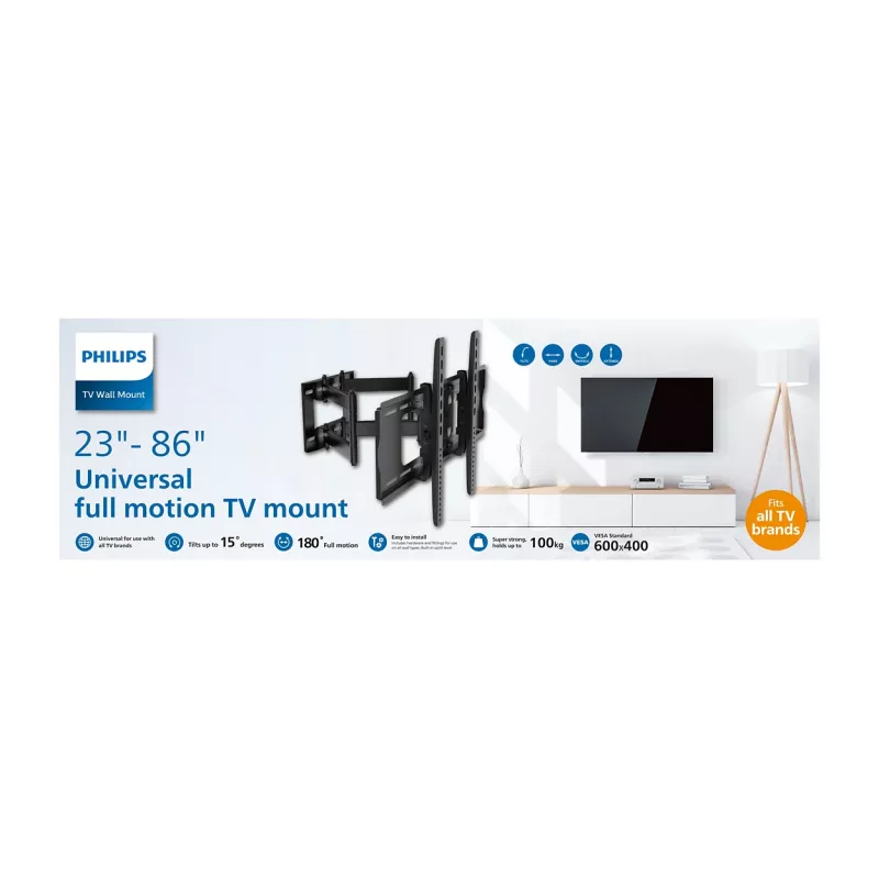 Telewizyjna podstawa podłogowa Philips SQM9640/00 dla 58,4 cm–2,18 m (23 cale–86 cali), do 55 kg, VESA 200x100–600x400, pochylenie ±15°, obrót 180° — Czarny