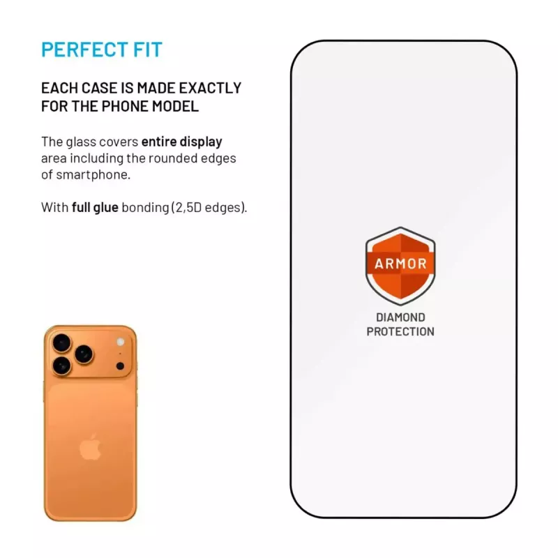 Szkło ochronne FIXED do Apple iPhone 17 Pro — hartowane szkło, czarne, Armor z aplikatorem przeciwpyłowym i warstwą AR