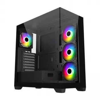 FSP M340-BA Obudowa Midi Tower mITX, mATX, ATX Czarna ARGB, Midi Tower, PC, Czarna, ATX, micro ATX, Mini-ITX, Szkło, SPCC, 17 cm