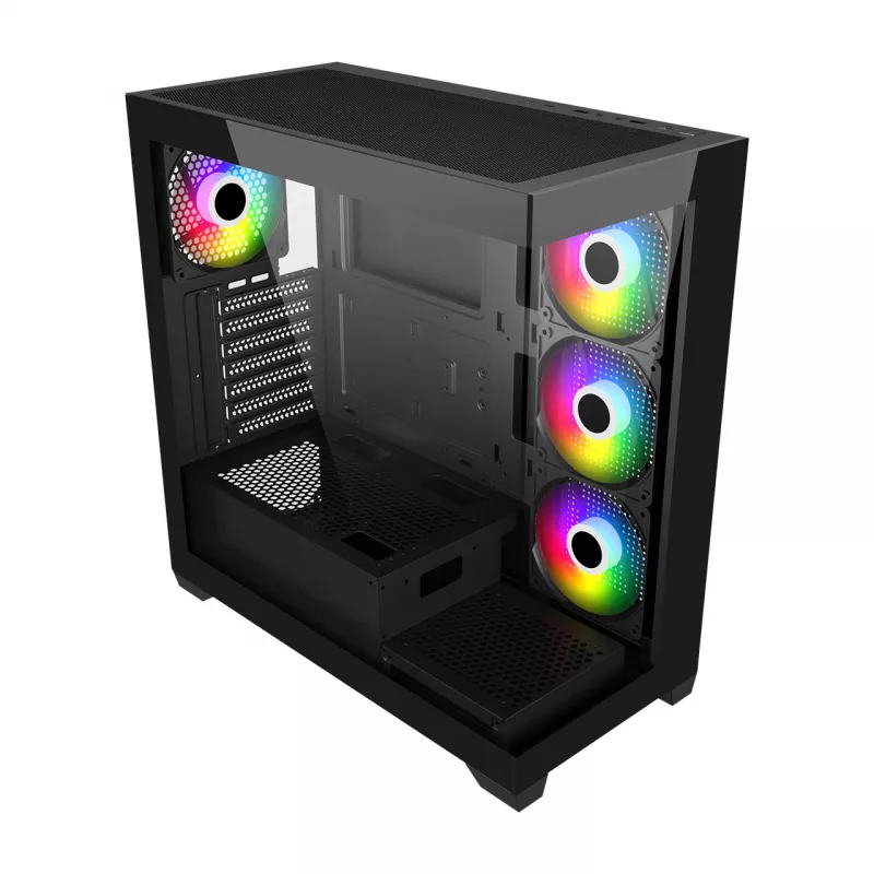 FSP M340-BA Obudowa Midi Tower mITX, mATX, ATX Czarna ARGB, Midi Tower, PC, Czarna, ATX, micro ATX, Mini-ITX, Szkło, SPCC, 17 cm