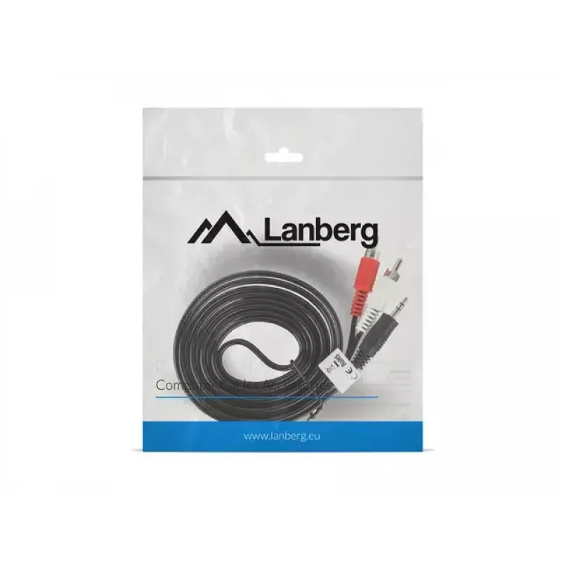 Kabel audio Lanberg CA-MJRC-10CC-0020-BK 3.5mm RCA 2m Czarny Czerwony Biały