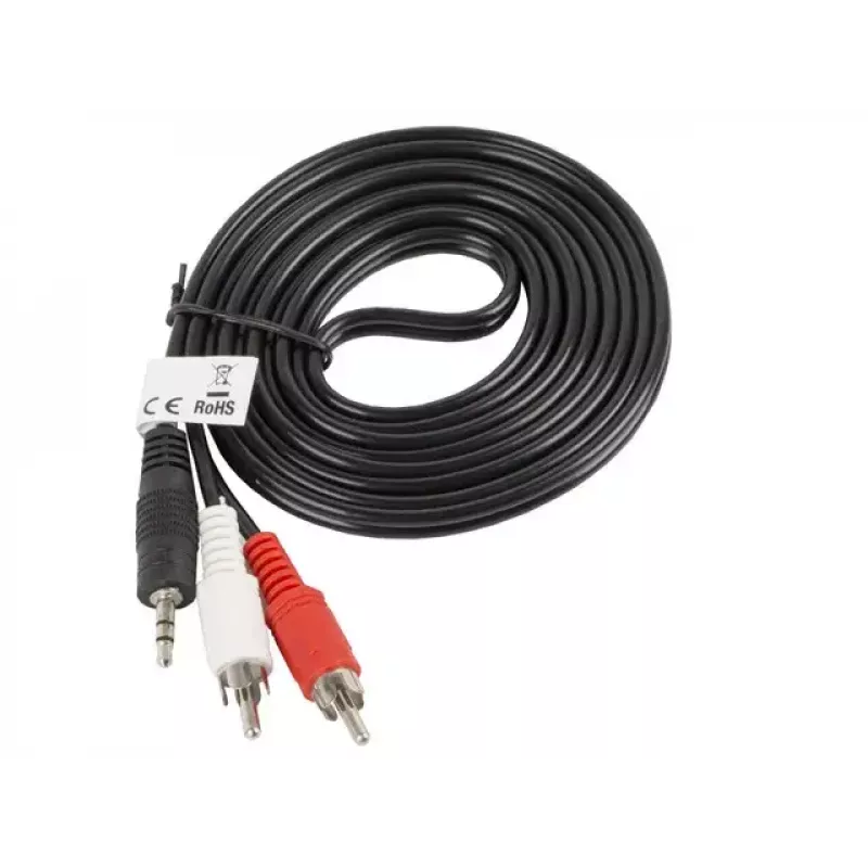 Kabel audio Lanberg CA-MJRC-10CC-0020-BK 3.5mm RCA 2m Czarny Czerwony Biały
