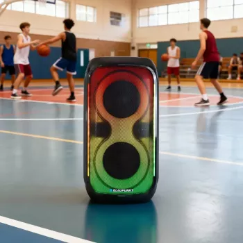 System głośnikowy BLAUPUNKT PB60X — 120W RMS, Bluetooth A2DP, FM, wyświetlacz LED, bateria 7000mAh, 18h, AUX, pilot, 568×322×321 mm