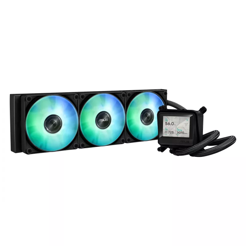 Chłodzenie cieczą typu all-in-one ASUS MAX GAMING LC 360 ARGB LCD — chłodnica 360 mm, wentylatory 120 mm, obsługa AM4/AM5/LGA1700, czarny