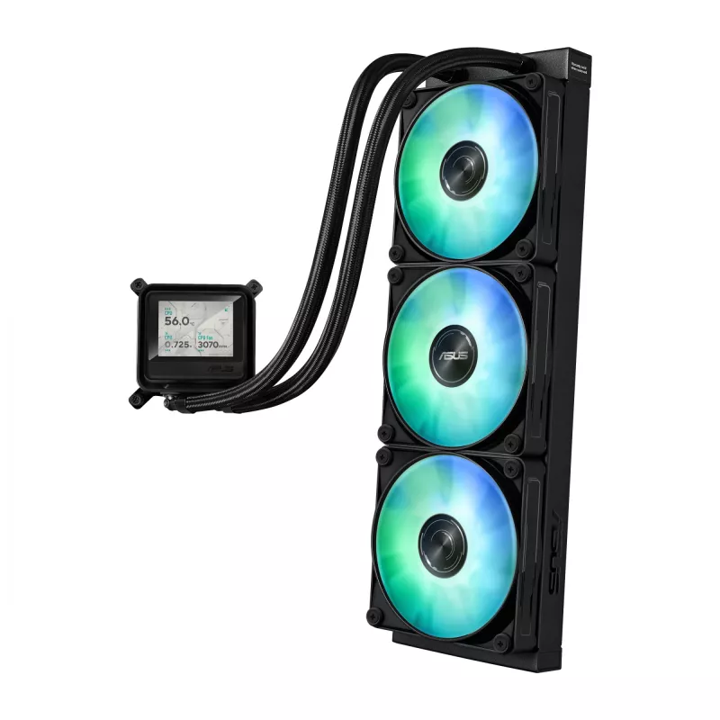 Chłodzenie cieczą typu all-in-one ASUS MAX GAMING LC 360 ARGB LCD — chłodnica 360 mm, wentylatory 120 mm, obsługa AM4/AM5/LGA1700, czarny
