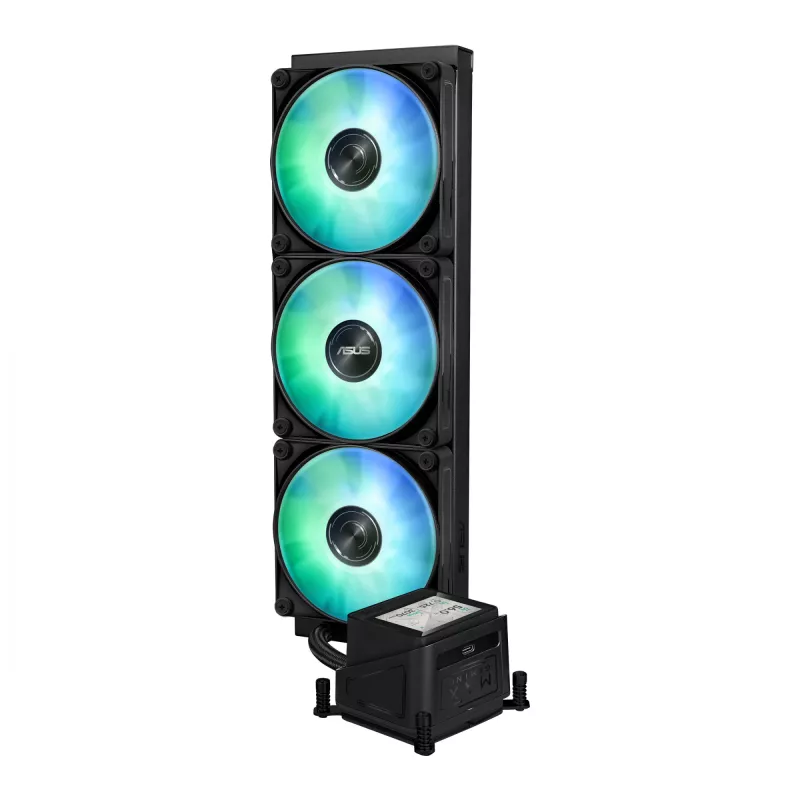 Chłodzenie cieczą typu all-in-one ASUS MAX GAMING LC 360 ARGB LCD — chłodnica 360 mm, wentylatory 120 mm, obsługa AM4/AM5/LGA1700, czarny