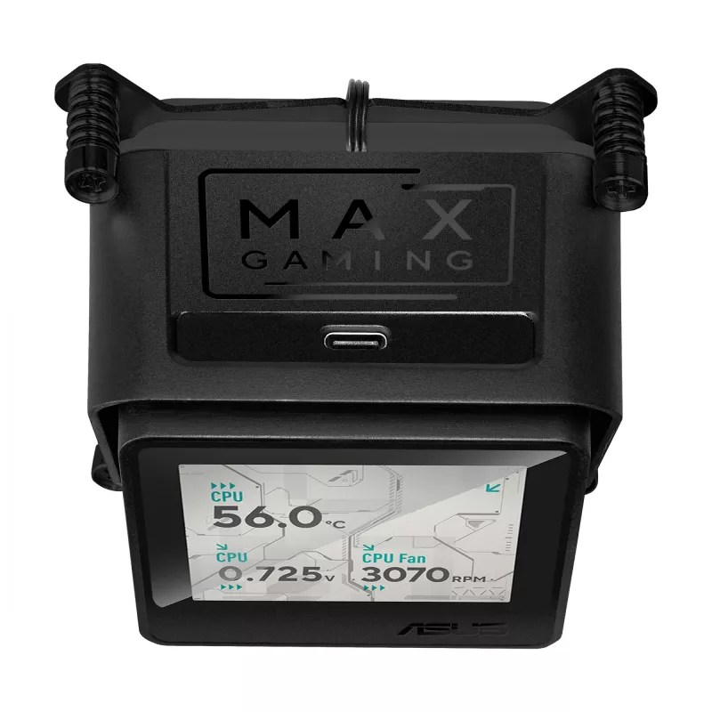 Chłodzenie cieczą typu all-in-one ASUS MAX GAMING LC 360 ARGB LCD — chłodnica 360 mm, wentylatory 120 mm, obsługa AM4/AM5/LGA1700, czarny