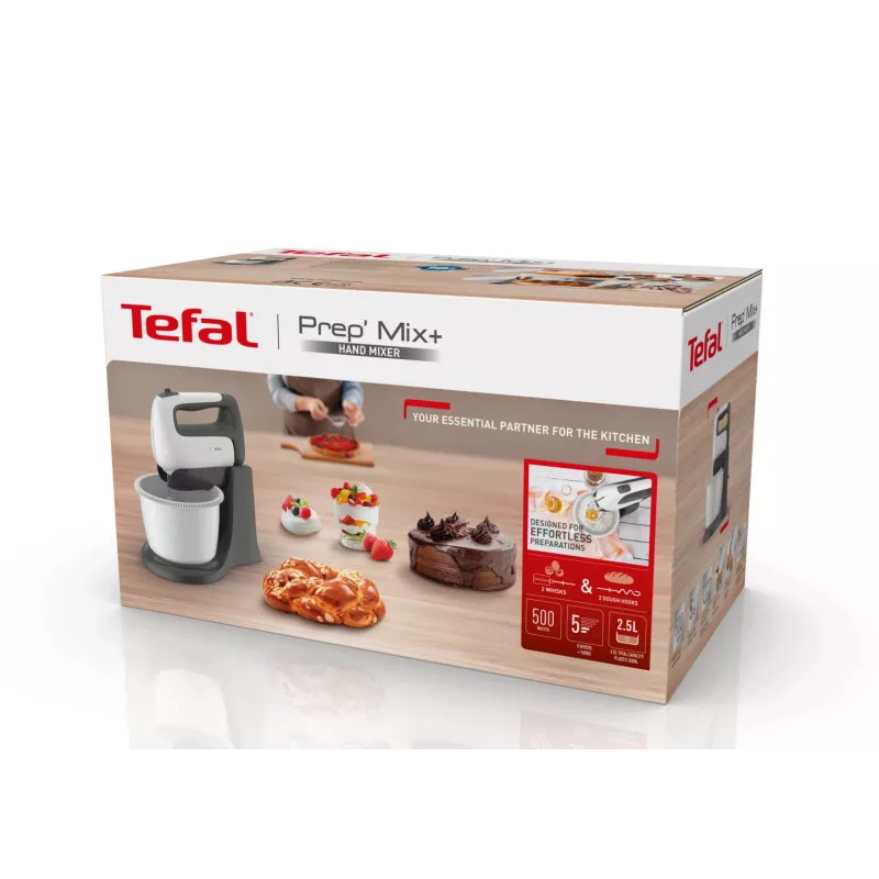 Tefal PrepMix+ HT464138 ręczny mikser z misą stojącą 500 W szary/biały