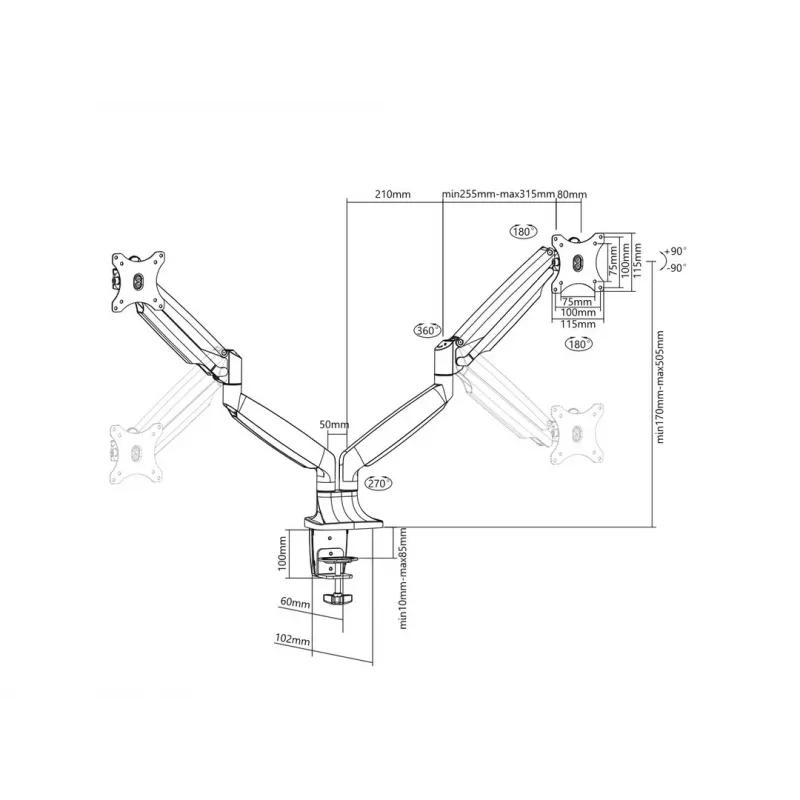 Multibrackets M Deskmount Gas Spring Dual Czarny