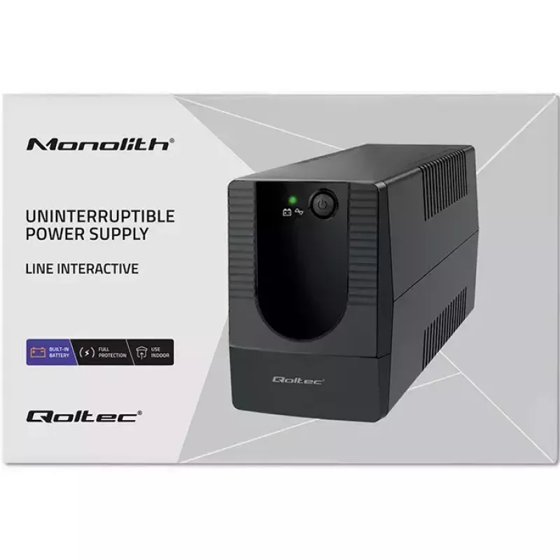 Zasilacz awaryjny (UPS) QOLTEC 53773 0,85 kVA (480 W) Line-Interactive, 1x gniazdo typu E, akumulator 7 Ah