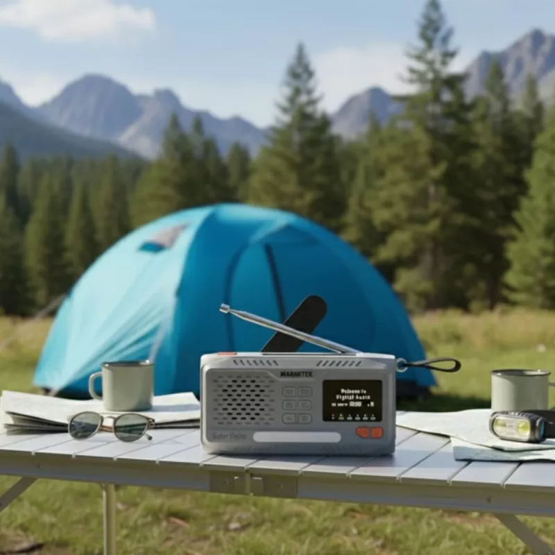 Przenośne radio dynamo Marmitek RESQ 100 — DAB/DAB+/FM, 3 W, LCD, USB‑C, gniazdo 3,5 mm, jasnoszary