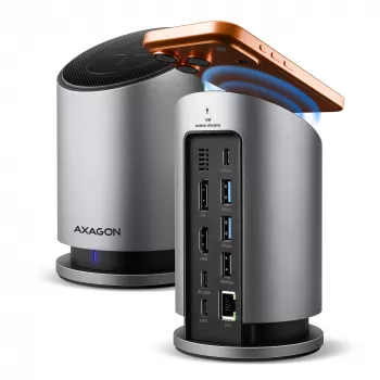 AXAGON HMC-WL9 USB-C 9‑w‑1 stacja dokująca z 10 Gb/s, 100 W PD, 8K HDMI, Ethernet, ładowaniem bezprzewodowym