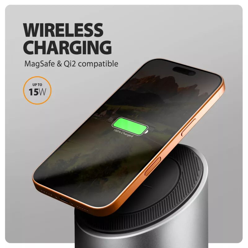 AXAGON HMC-WL9 USB-C 9‑w‑1 stacja dokująca z 10 Gb/s, 100 W PD, 8K HDMI, Ethernet, ładowaniem bezprzewodowym