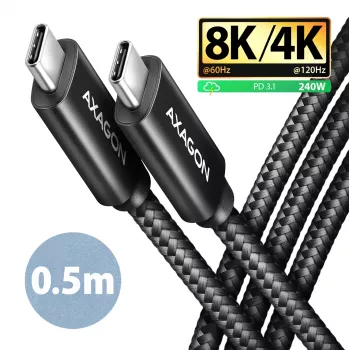 Kabel USB-C na USB-C AXAGON BUCM4X-CM05AB — USB4 Gen 3x2, 40 Gbit/s, 240 W, 0,5 m, czarny