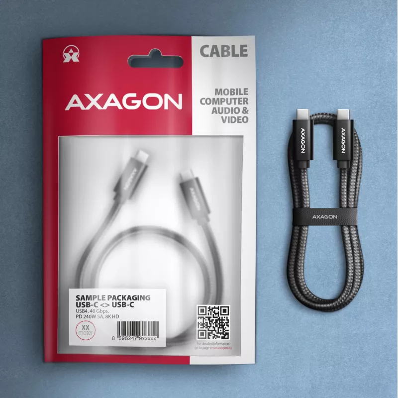 Kabel USB-C na USB-C AXAGON BUCM4X-CM05AB — USB4 Gen 3x2, 40 Gbit/s, 240 W, 0,5 m, czarny