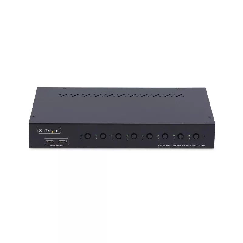 Przełącznik KVM HDMI 8-portowy StarTech.com z zestawem do montażu w szafie rack 1U, 4K 60Hz HDMI 2.0, przełączanie przyciskami i skrótami klawiszowymi, hub USB 4-portowy, niezależny od systemu operacyjnego, zgodny z TAA