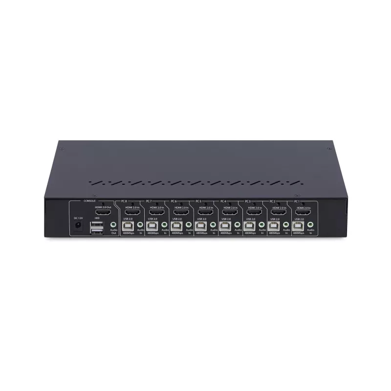 Przełącznik KVM HDMI 8-portowy StarTech.com z zestawem do montażu w szafie rack 1U, 4K 60Hz HDMI 2.0, przełączanie przyciskami i skrótami klawiszowymi, hub USB 4-portowy, niezależny od systemu operacyjnego, zgodny z TAA